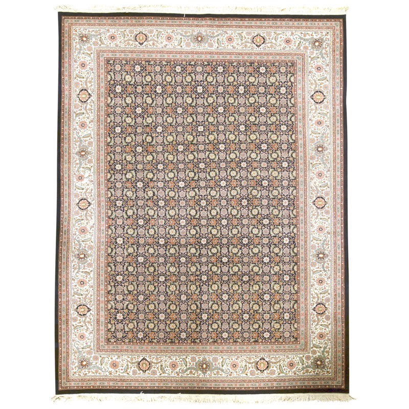 Tapis noir et ivoire de haute qualité noué à la main
