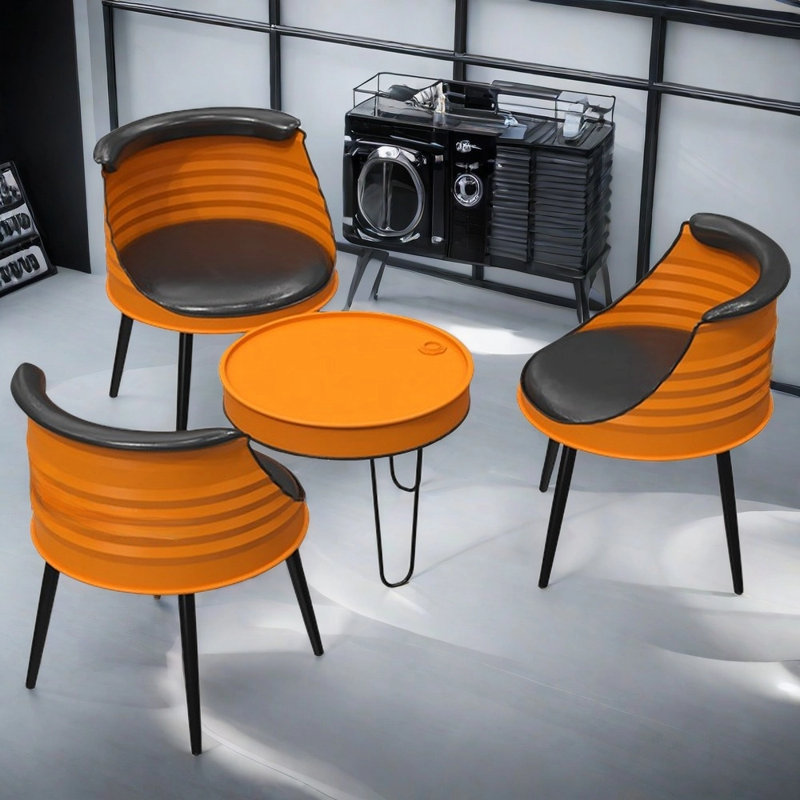 Maigon Three Leg Dining Set, 4 Piece Dining Set, Orange, Orange