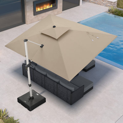 9ft X 12ft Heavy Duty Outdoor Large Double Top Offset Rectangular Parasol, Premium Fabric, With Base