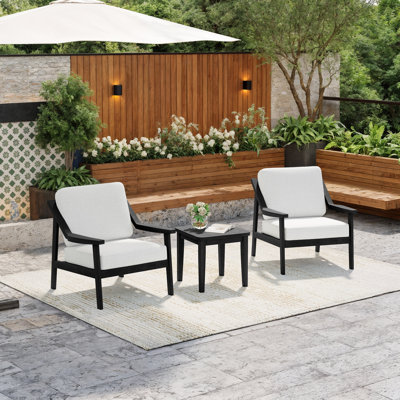 Ensemble de patio d'extérieur pour deux personnes en teck avec coussins et table d'appoint Marlo