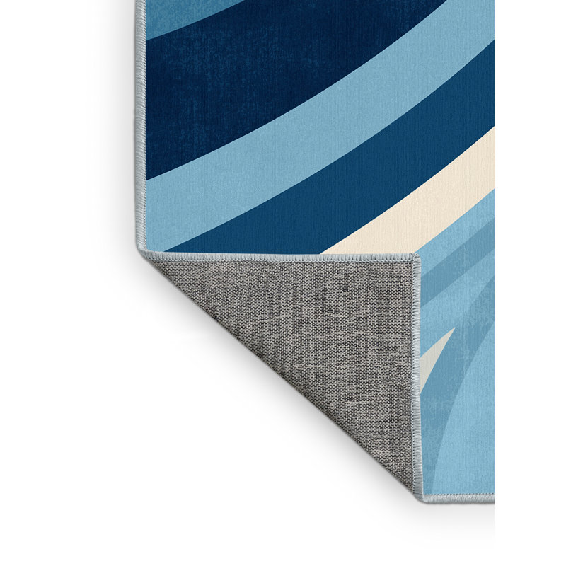 Machine Washable Bracondale Pole Vault Sleek & Chic Modern Arc Rug in Beige – SkyBlue Binding, 3x5