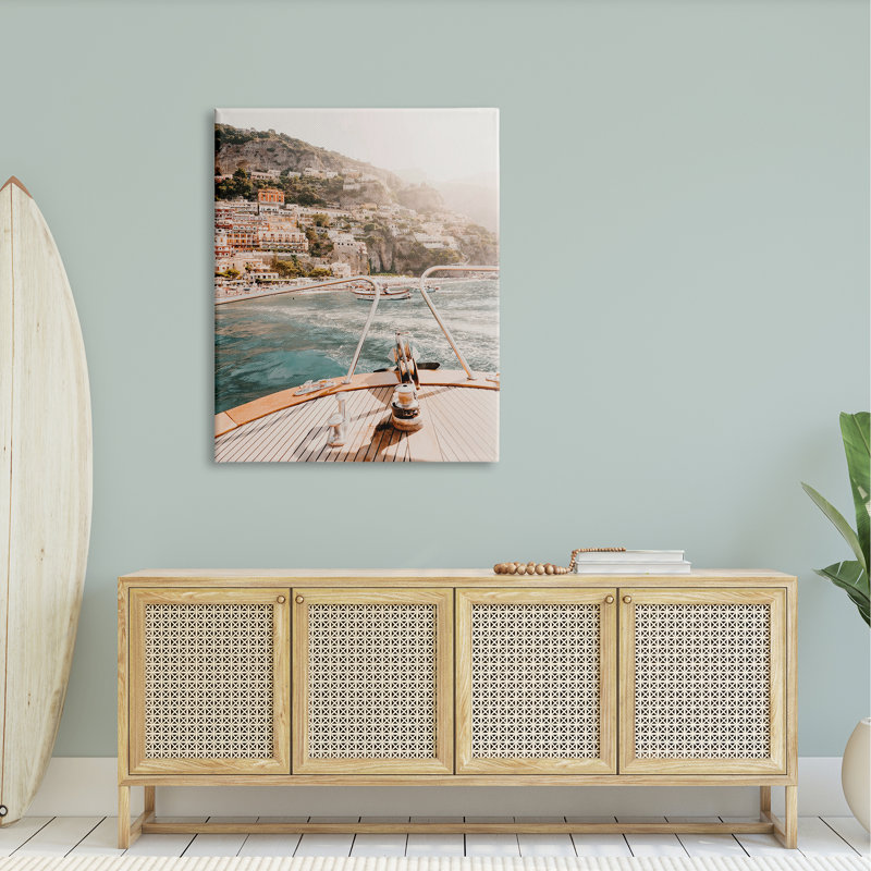 «Boating Coastal Seaside Town Buildings Floater» par Krista Broadway, H 48 po x l 36 po x P 1,5 po, Toile tendue