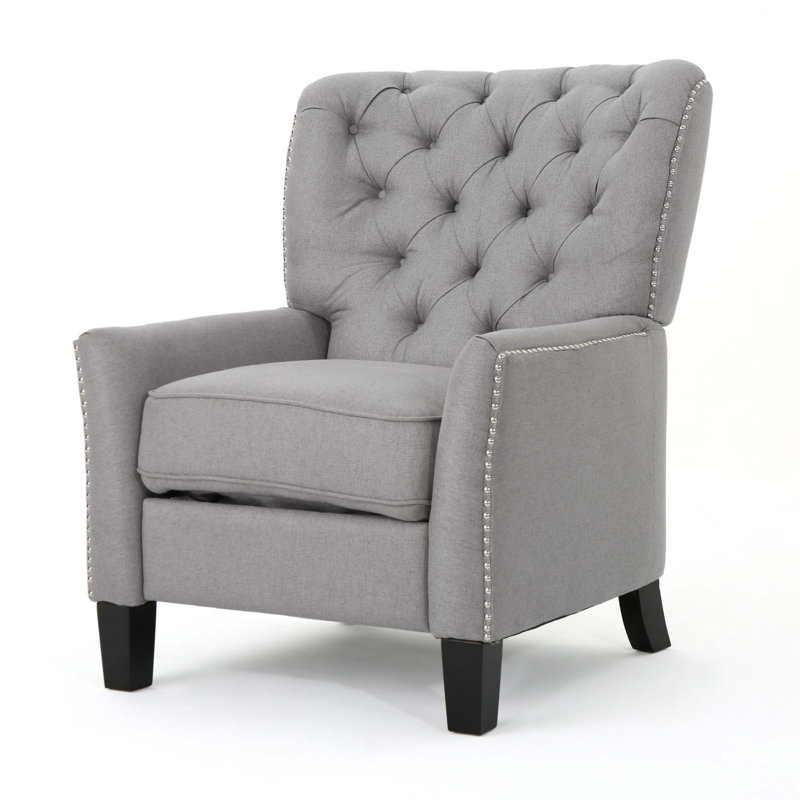 Modern Fabric Push Back Recliner, Light Gray