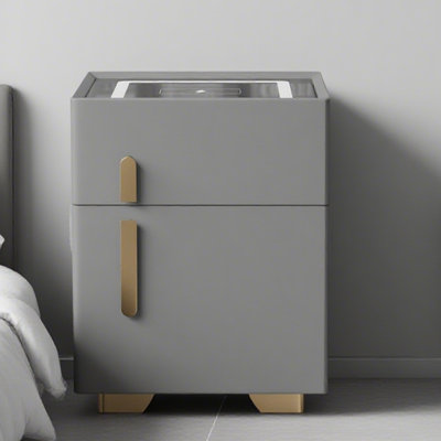 Smart Nightstand With Lockable Safe – Dual Drawers, Wireless Charging, Usb Ports, Led Light & Bluetooth Speaker, Green Finish, Fully Assembled