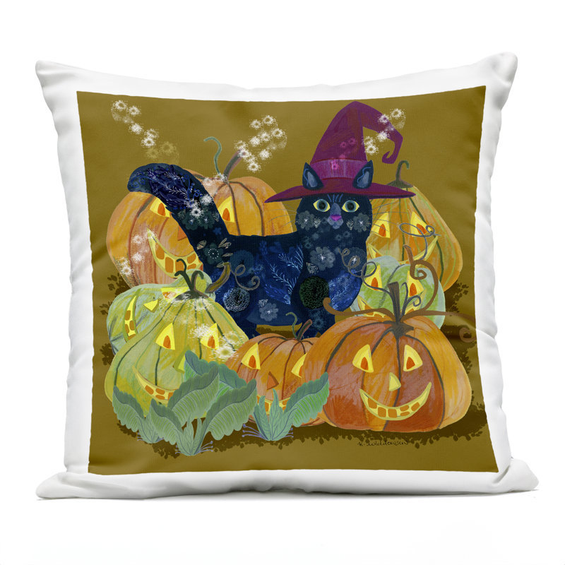 Coussin d'extérieur «Cat with Jack-o-Lanterns» par Kay Widdowson