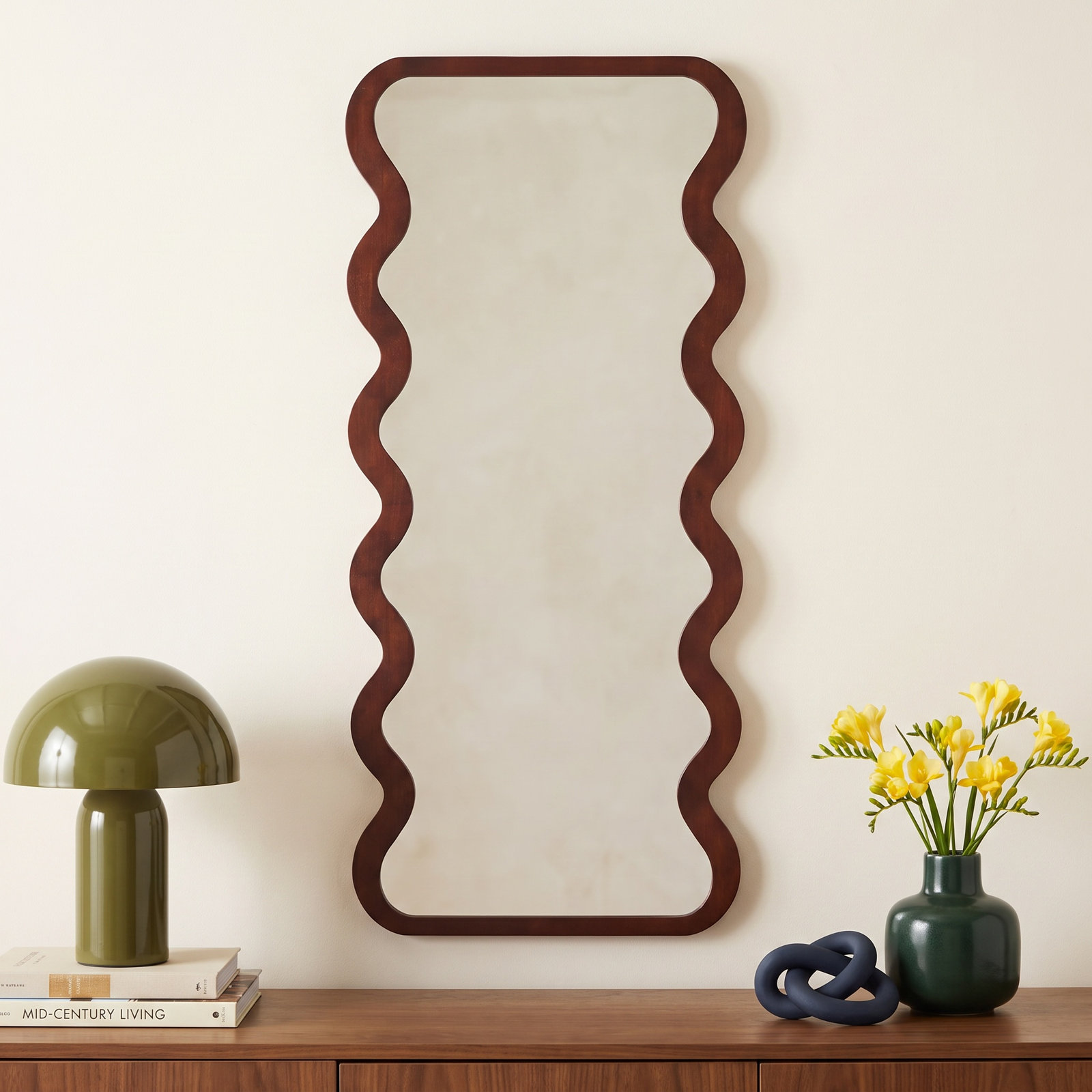 Wood Wavy Room Wall Mirror
