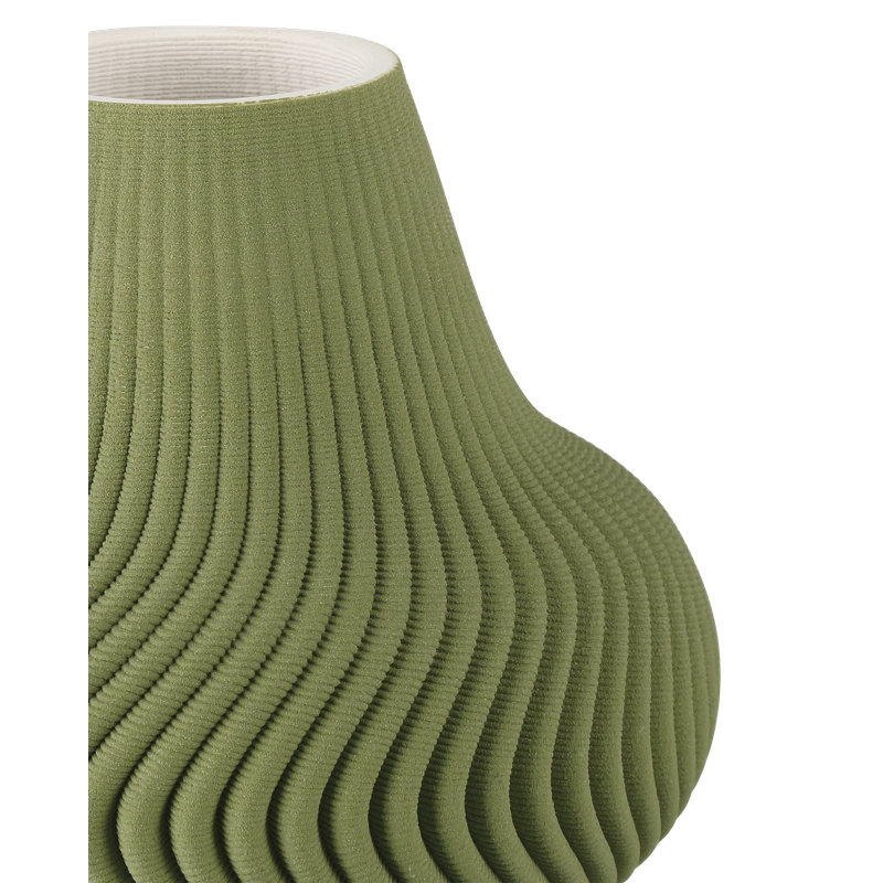 Green Plisse Vase, 14.25" H x 8.5'' W x 8.5'' D