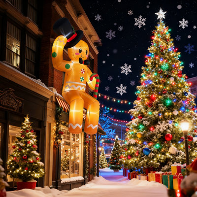 Décoration de Noël gonflable de Noël pour homme en pain d'épice 10 pi avec 8 lumières DEL - Explosion festive pour toit, cour, pelouse - Décoration de Noël