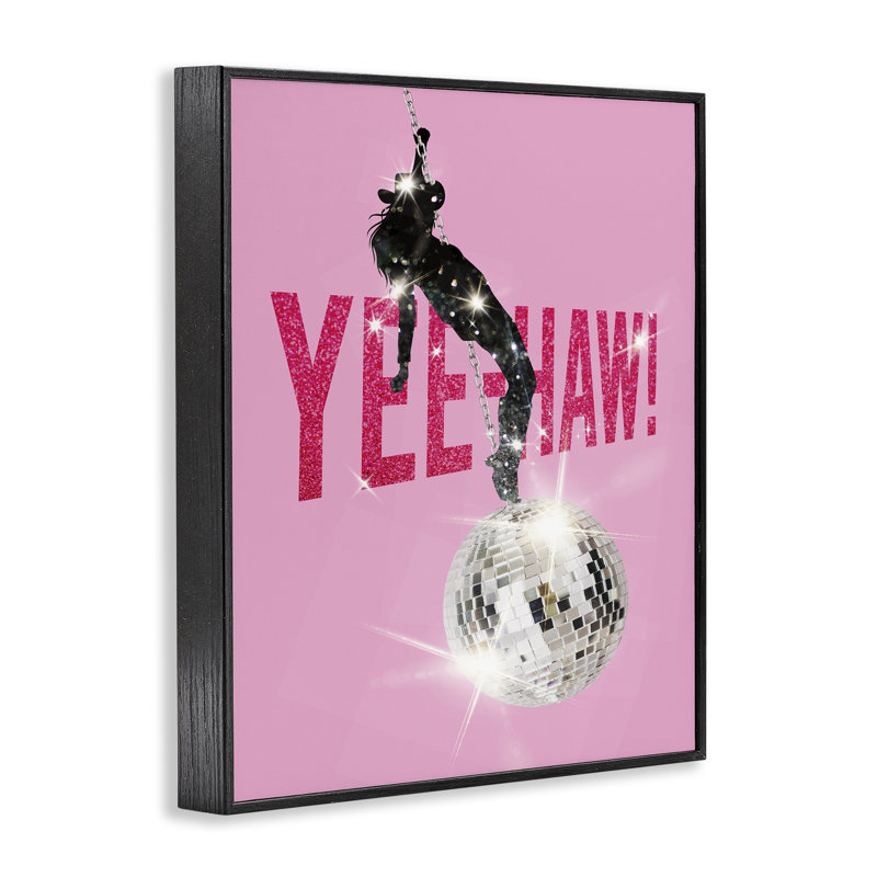 Yeehaw Disco Cowgirl, art de la giclée encadrée par Susan Arnot, H 30 po x l 24 po, Giclée encadrée noir minuit