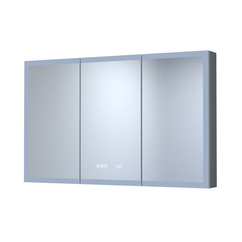Armoire à pharmacie rectangulaire 48 po x 30 po en aluminium avec miroir, éclairage DEL et horloge, 48 po x 30 po