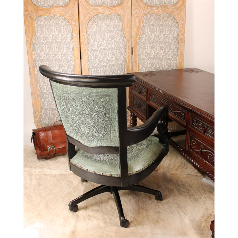 Sammy Leather Swivel Side Chair, Turquoise/Black