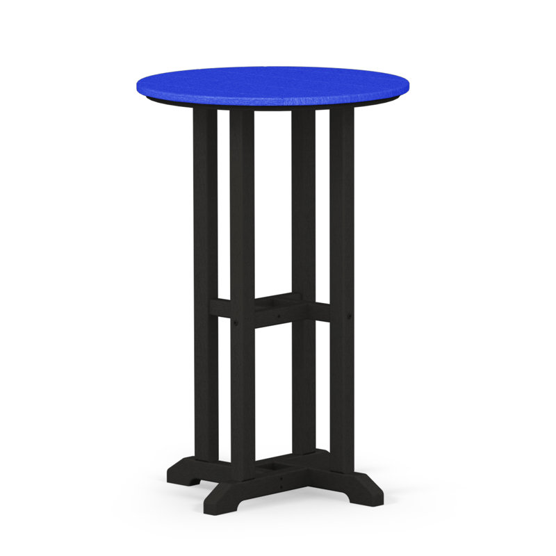 POLYWOOD 24" Round Farmhouse Bar Bistro Table, 29" H x 24" W x 24" L, Black / Pacific Blue