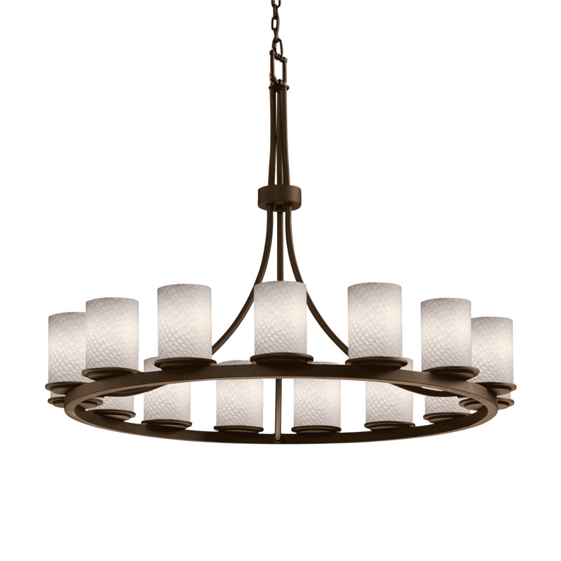 Lustre 15 lumières fusion Dakota, Tissage, Bronze foncé