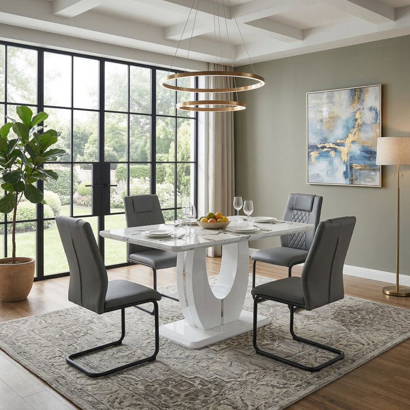 Ensemble de salle à manger Jeanlouis, Ensemble de cinq pièces : table, quatre chaises, Gris foncé, Noir