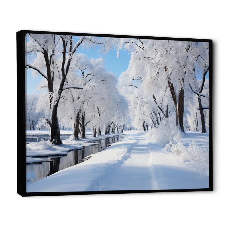 «Winter Snowy Serenity IV - Winter Landscape», reproduction sur toile, H 34 po x l 44 po x P 1,5 po, Cadre flottant noir