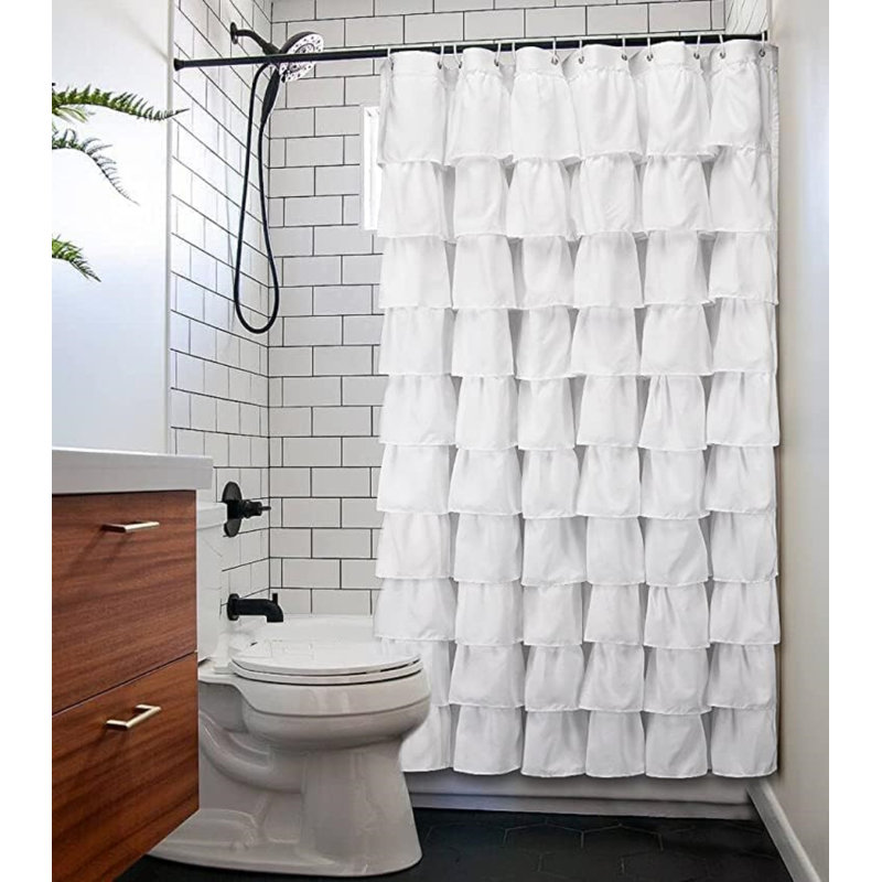 Rideau de douche à volants avec motif floral texturé - Décoration de salle de bain en polyester de style campagnard rétro