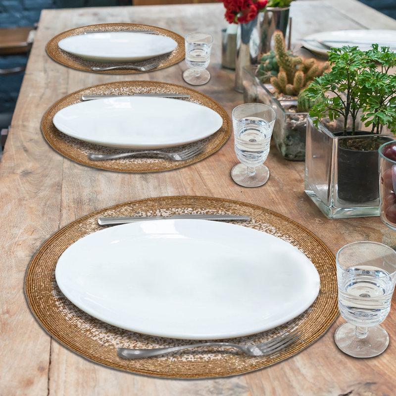 Gold and White Beaded Round Placemats Set of 4