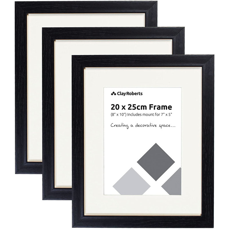 Picture Frame - Set of 3 with Mat, Black
