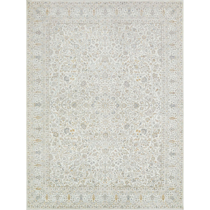 Tapis beige noué à la main de haute qualité, Rectangulaire 8 pi x 10 pi