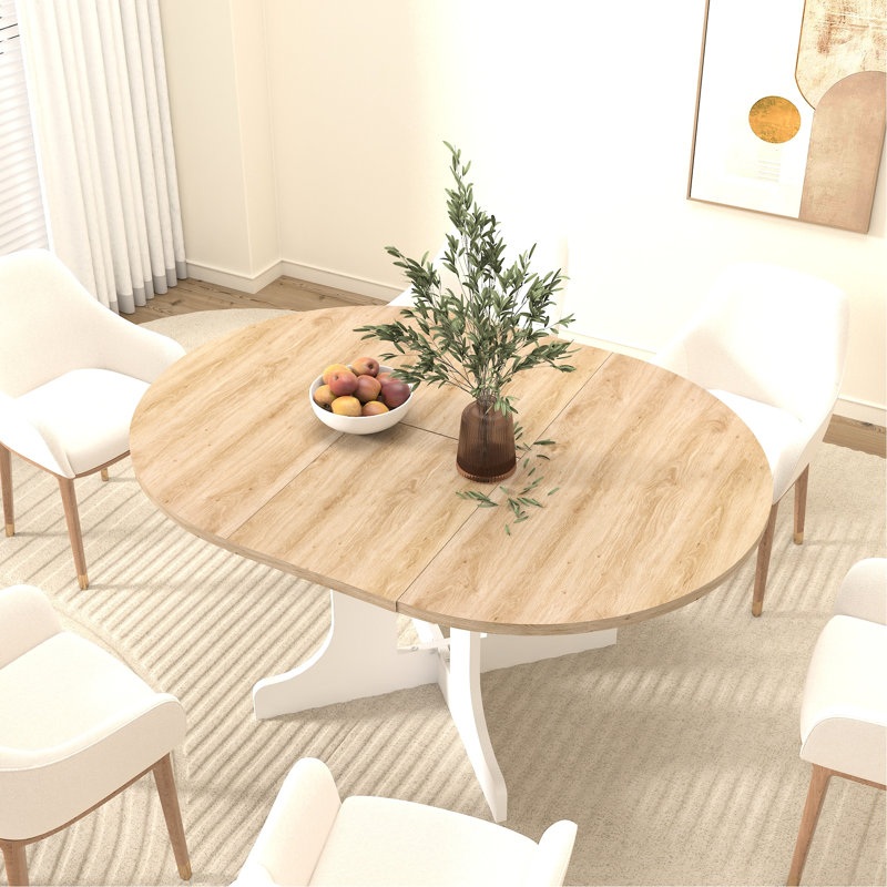 Table de salle à manger extensible de cuisine ovale, 59 x 43 po avec rallonge amovible, charme, finition blanche, peut accueillir jusqu'à 6 personnes