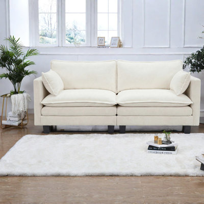 Causeuse compacte en chenille beige 2 places avec ports USB