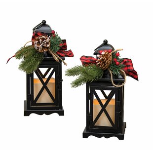 Buffalo Plaid Holiday LED Lighted Candle Lantern Set by Everlasting Glow