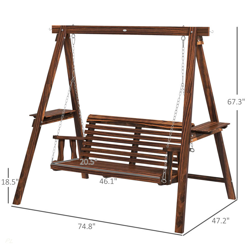 Balancelle d'extérieur 2 places avec support et tables d'appoint pour le jardin, Brown