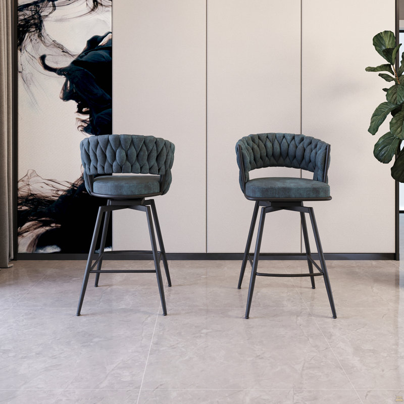 Ensemble de 2 tabourets de bar luxueux en suède tissé, pivotant sur 360 °, base en métal durable, idéal pour la cuisine et le bar