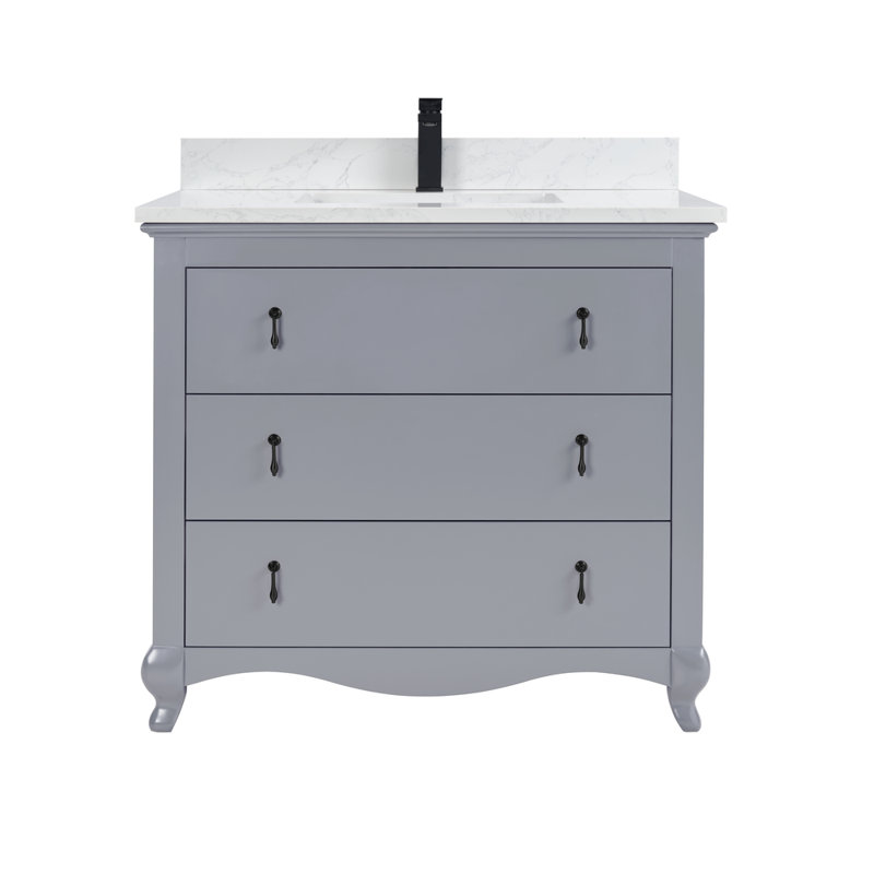 36" Cadet Finish Solid Wood Sink Vanity  With 1' Artificial Stone Top, Cadet