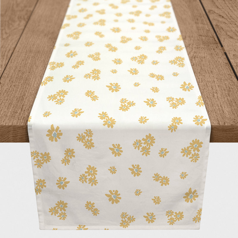 Floral Cotton Blend Table Runner, 72" L x 16" W, Yellow