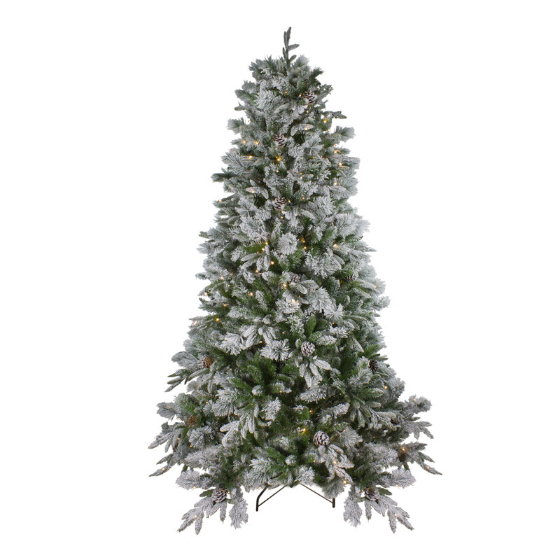 6.5' Pre-Lit Led Flocked Mixed Colorado Pine Artificial Christmas Tree - Clear Lights, 9' H, Pre-Lit