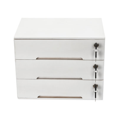 3 Tiers Wooden Desktop Storage Cabinet, Desk Storage Box With Lockable Drawers