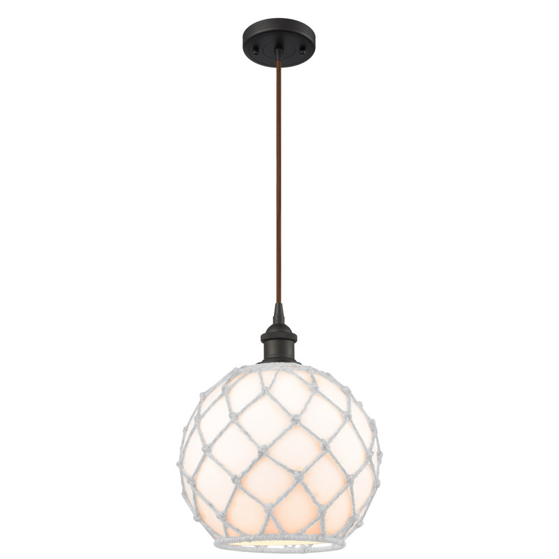 Luminaire suspendu sphère 1 lumière Tobey, H 133 po x l 10 po x P 10 po, Blanc et blanc, Bronze huilé