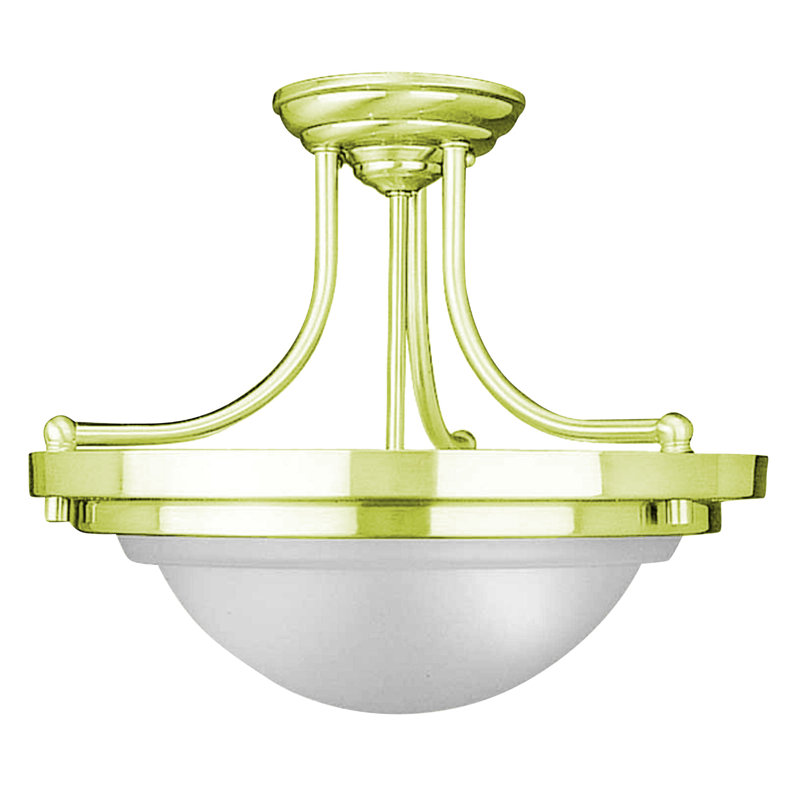 Graicen 2-Light 12.5"H x 14.75"W Indoor Polished Brass Fluorescent Semi-Flush Mount with Frosted Glass