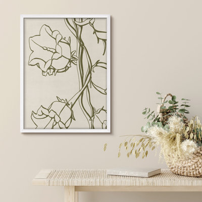 «Elegant Green Abstract Flower Blossom Floral Botanical Style», affiche rustique encadrée