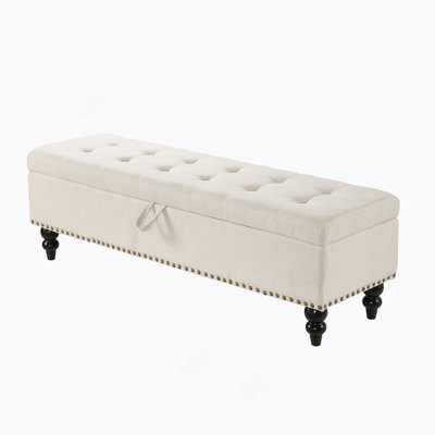 Bed Bench Ottoman With Storage  Beige Fabric
