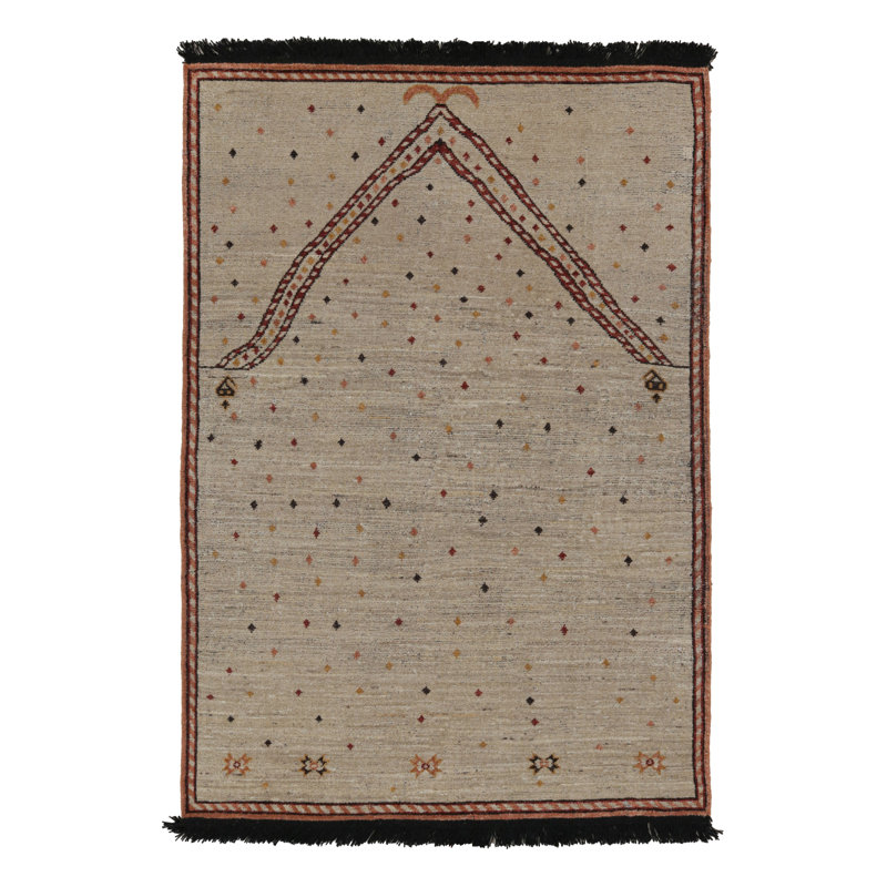 Rug & Kilim’S Mihrab Style Rug In Beige With Geometric Patterns, Rectangle 8' x 10'