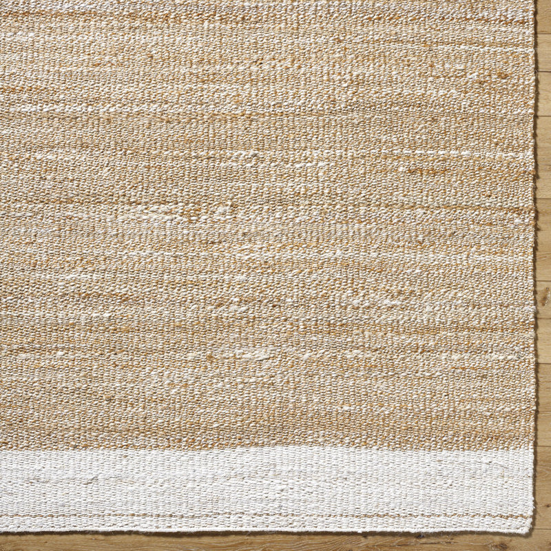 Kamey 9' x 12' Beige and White Flat Woven Synthetic Rug