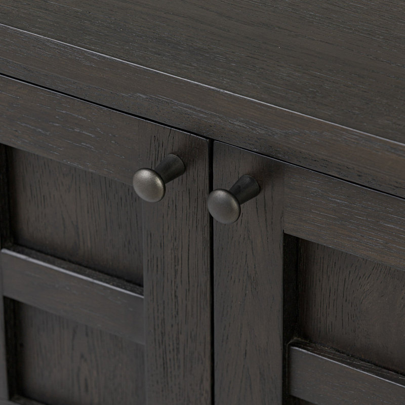 Alessio Media Console-Aged Natural Oak, Smoked Black