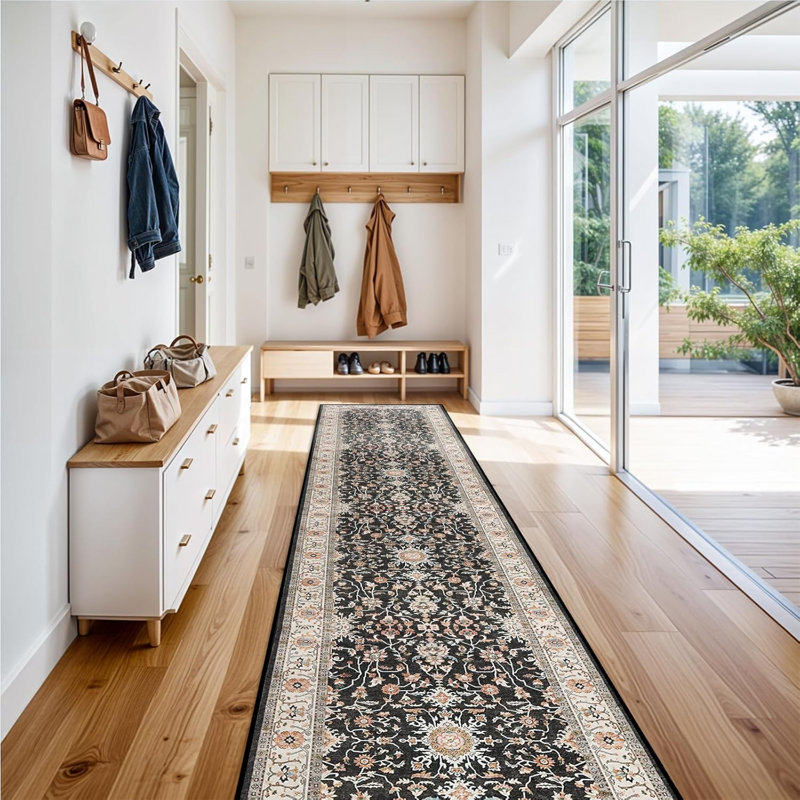 Washable Hallway Rug - Rug Kitchen Rugs and Mats Non Skid Washable Waterproof Carpet for Living Room Bedroom Bathroom (Black)