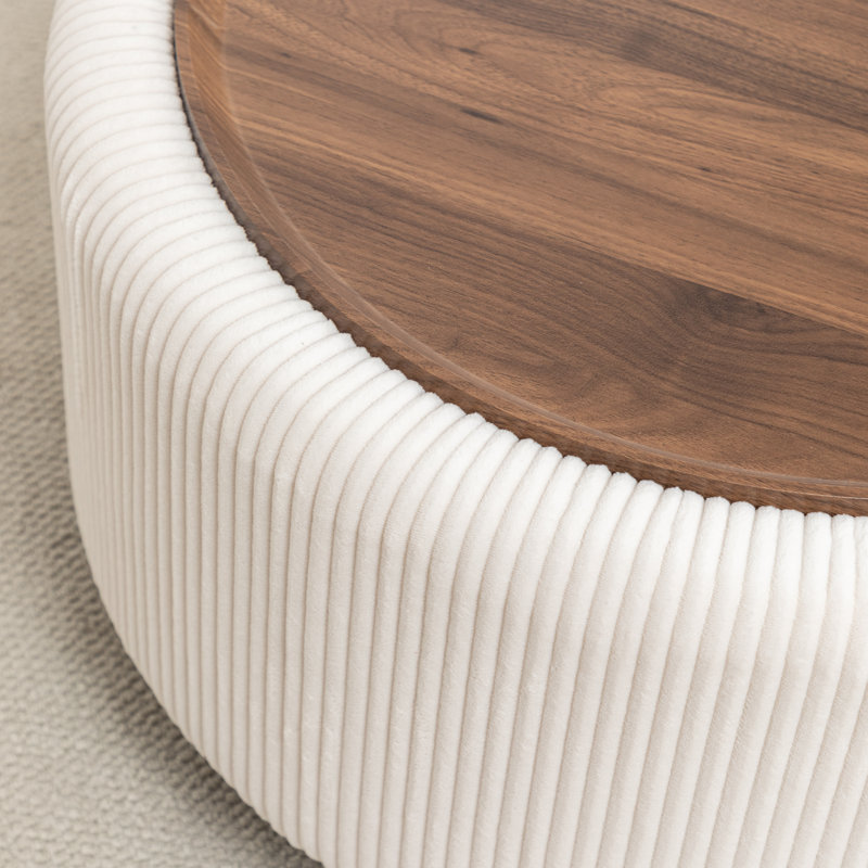 Table basse ronde avec rangement Pietsch, Velours côtelé beige