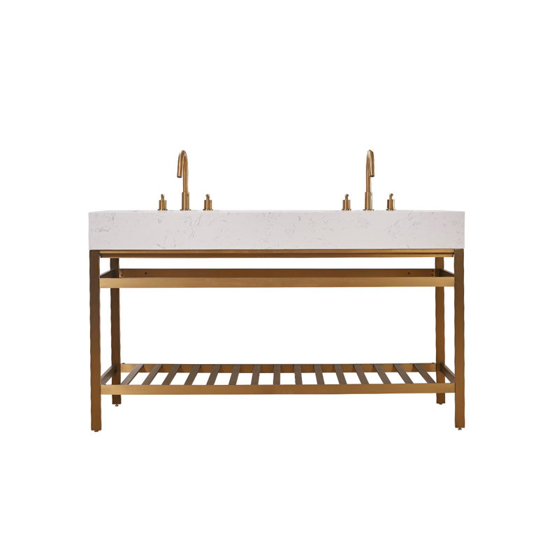 Ensemble de meuble-lavabo double 60 po Zaylyn, Or brossé, Or
