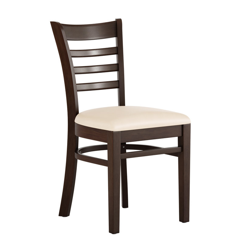 Lyman Ladder Back Wooden Restaurant Chair, Walnut, Tan Vinyl