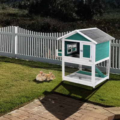 Lapin en bois massif à 2 étages avec plateau coulissant - Toit imperméable pour 1 à 2 lapins et petits animaux de compagnie de taille similaire