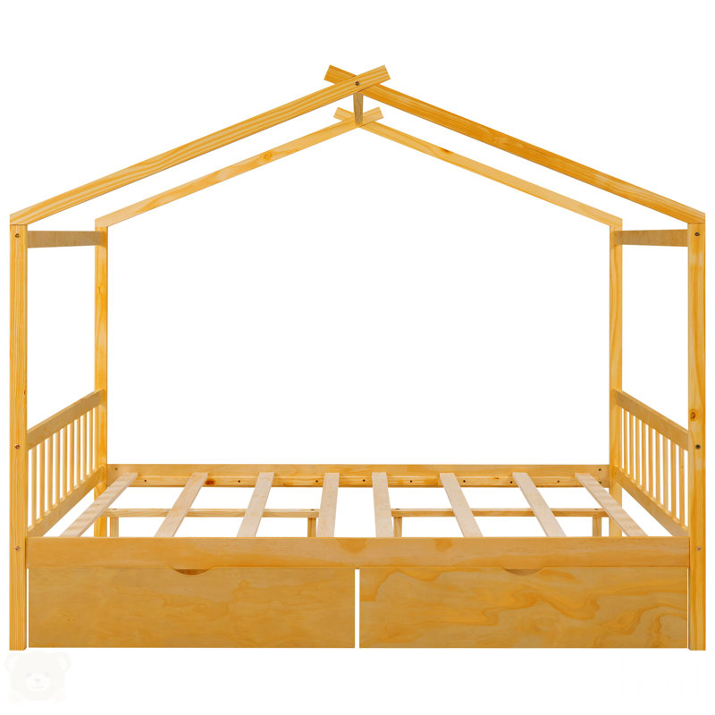 Full Size House Platform Bed With Two Drawers
