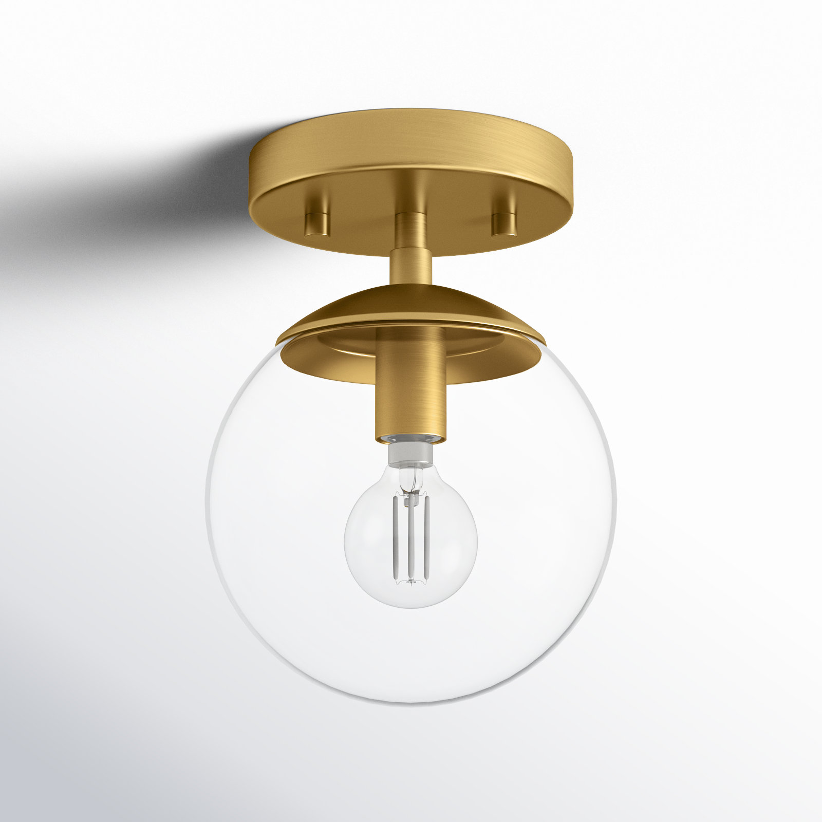 Single Light Glass Flush Mount, Brushed Bronze