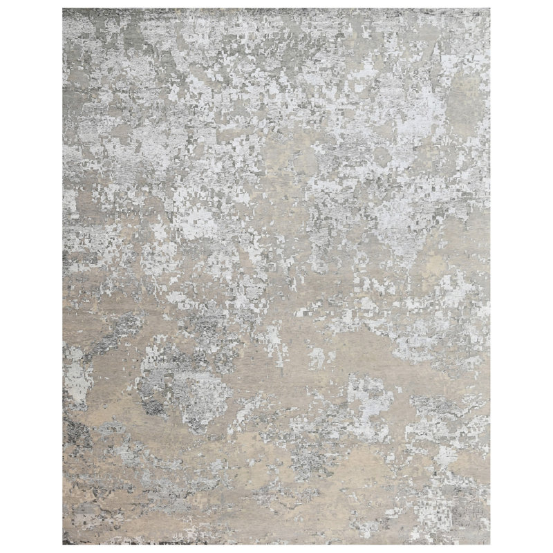 Abstract Area Rug in Silver And Grey, Rectangle 10' x 14'