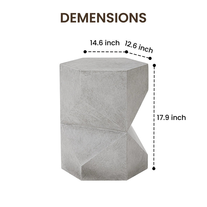 Table d'appoint en oxyde de magnésium 14,6 "x P 12,6" x H 17,9 ", 2, Grey