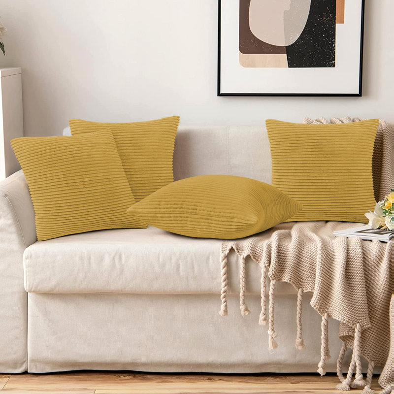 Striped Square Euro Cushion Cover, Ochre