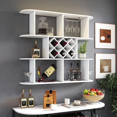 Grand support à vin mural à 3 niveaux pour bouteilles de vin rustique avec porte-bouteilles mural en verre